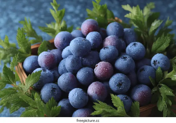Fresh Blueberries in a Wooden Bowl