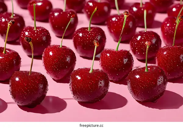 Close-up View of Fresh Cherries with Water Droplets