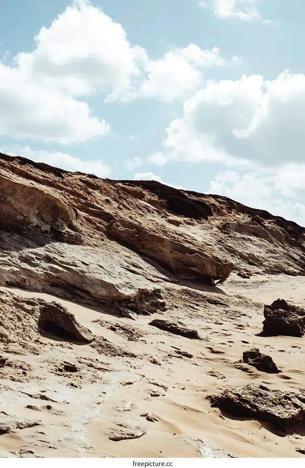 Sand Dunes and Cliffs Under Blue Sky