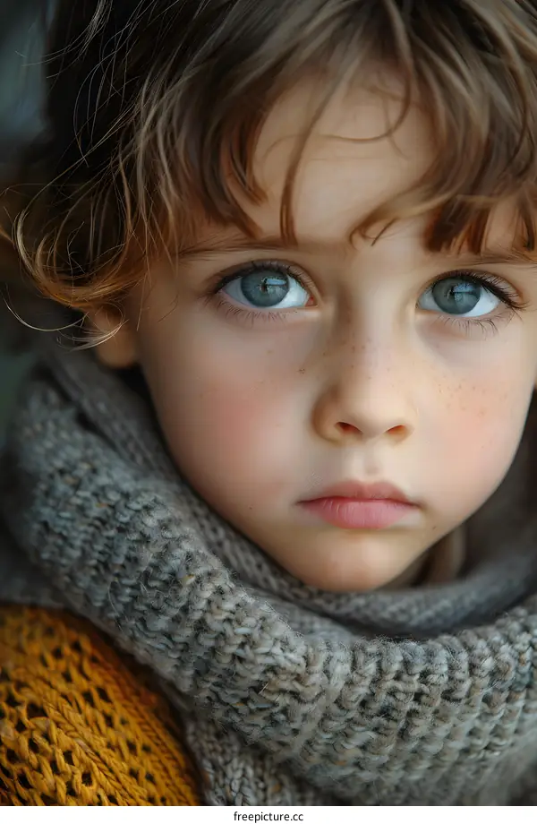 Portrait of a young boy with freckles and blue eyes