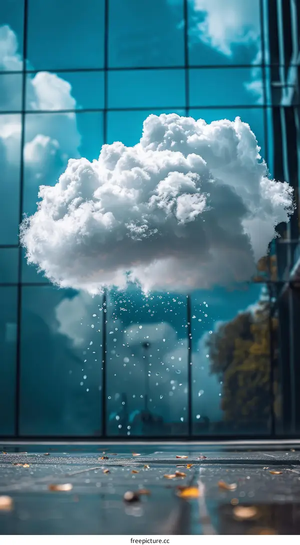 A surreal photo of a cloud inside a glass building