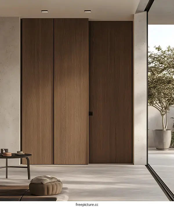 Modern Interior Design with Wooden Sliding Doors and Minimalist Decor