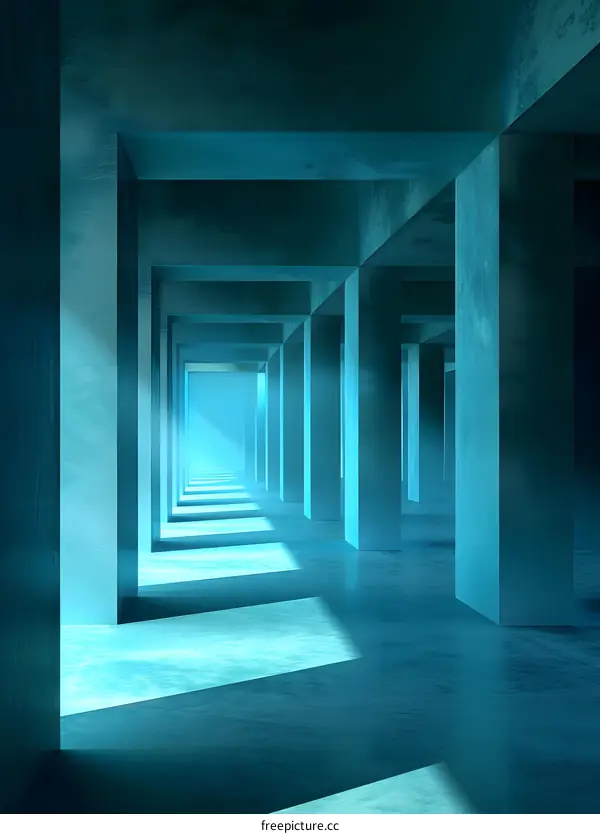 Abstract Teal Hallway With Light Rays