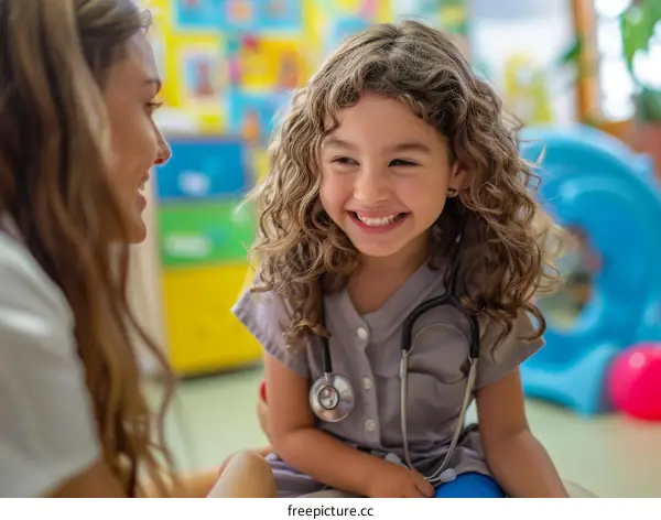 Little girl playing doctor with a toy stethoscope