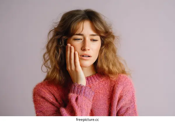 Woman Experiencing Toothache in Studio Setting