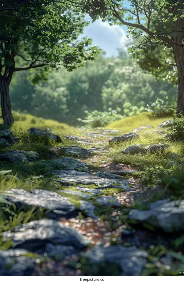 Sunlit Path Through Verdant Woods