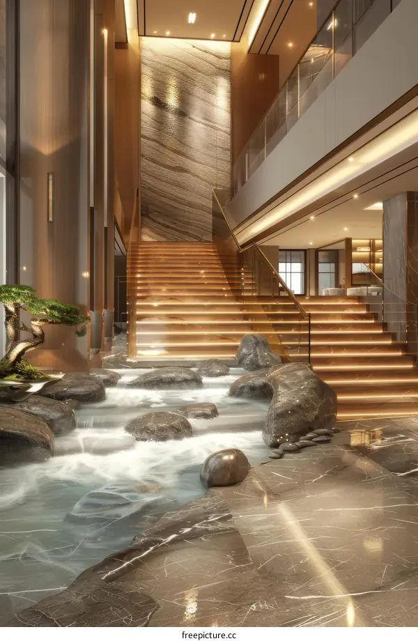 Modern Indoor Waterfall Stairs Design