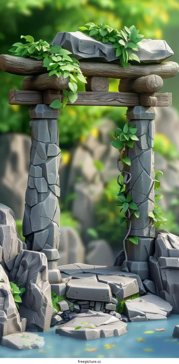 Mystical Stone Archway in a Fantasy Forest