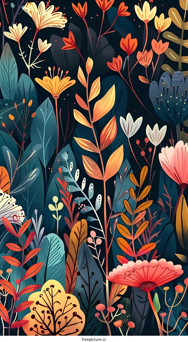 Colorful Floral Illustration with Dark Background