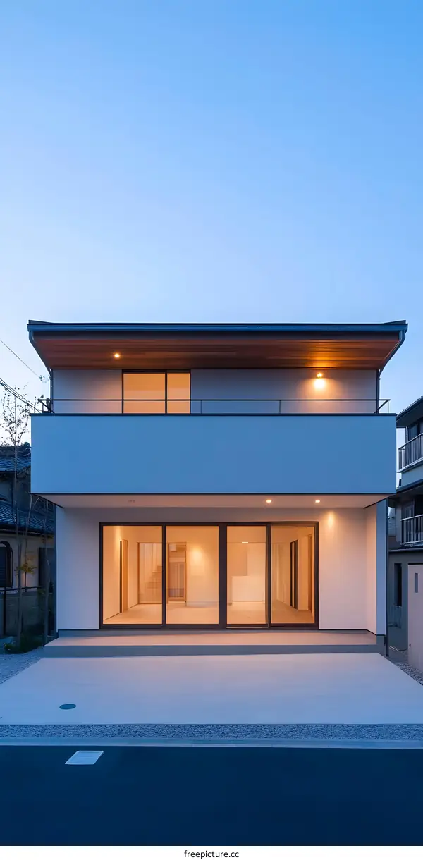 Modern House with Large Windows and a Balcony