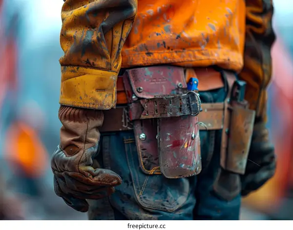 Construction worker wearing a tool belt