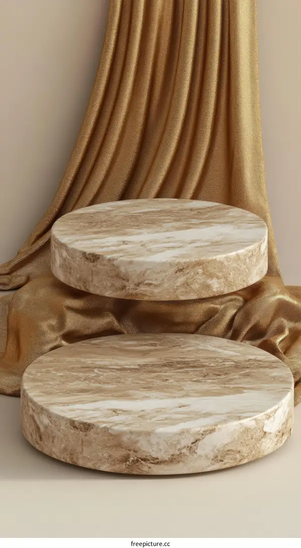 Elegant Gold Fabric and Marble Display Platform
