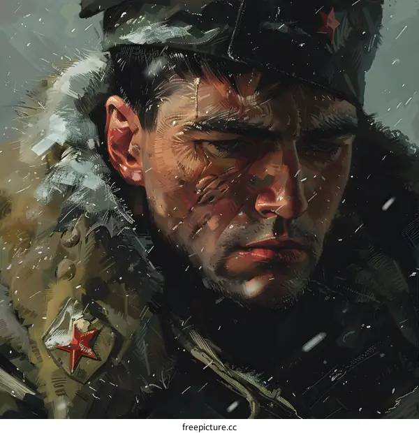 Portrait of a Soviet soldier in winter uniform