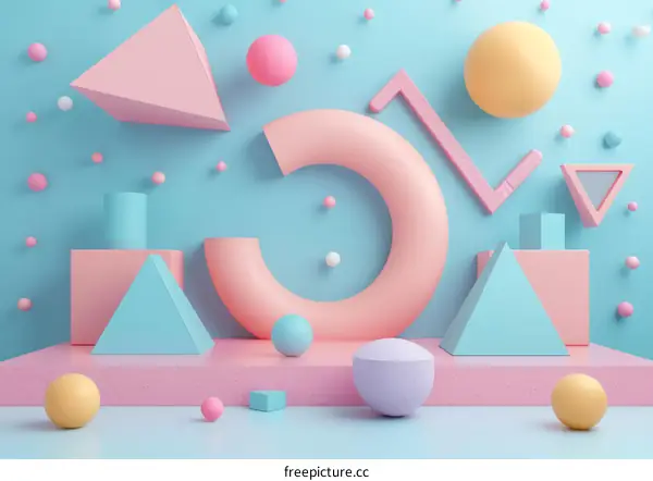 3D Geometric Shapes with Pastel Colors