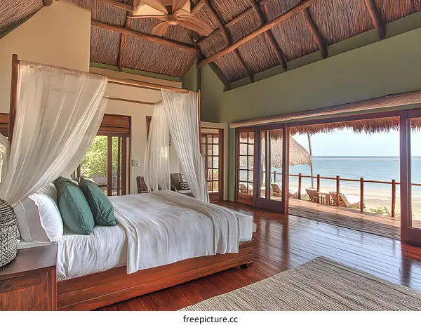 Tropical Beachfront Bedroom With Canopy Bed
