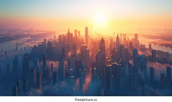 Sunrise Over a Metropolis Cityscape