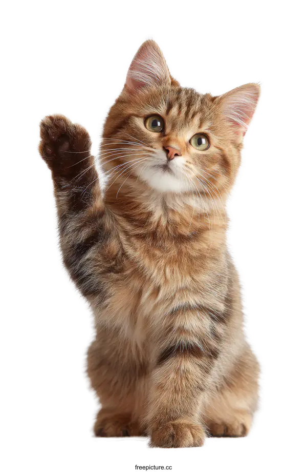 [Transparent Background PNG]Cute Kitten Raising Paw on White Background