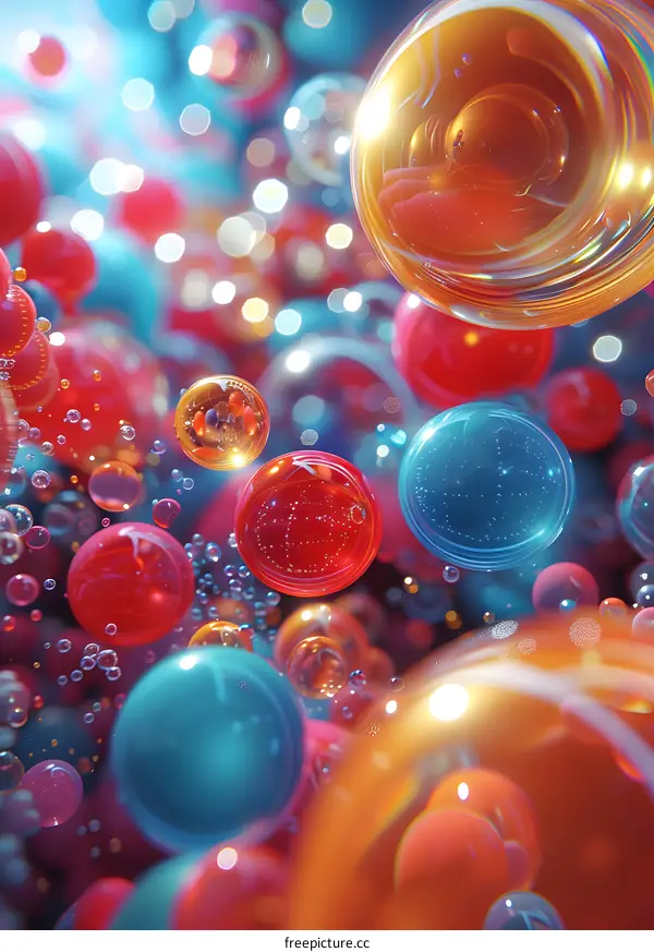 Spheres of red, blue and orange