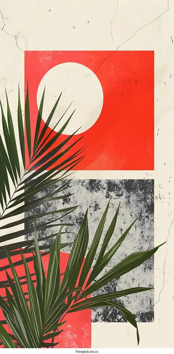 Minimalist Abstract Tropical Palm Leaf with Geometric Shapes