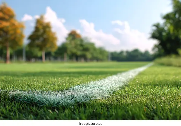 Closeup of a Soccer Fields Grass and White Line