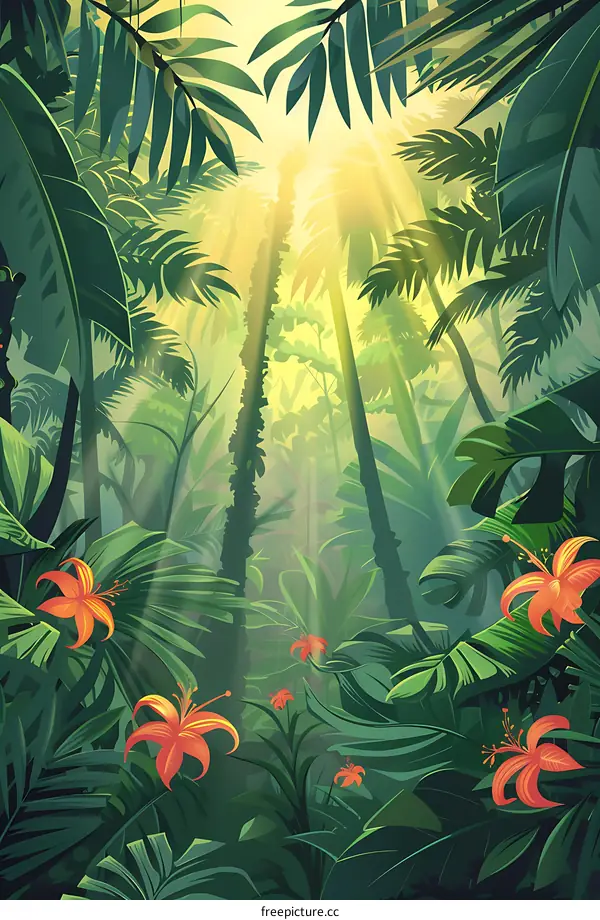 Sunlight Through Tropical Rainforest