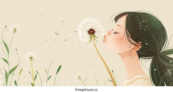 Girl Blowing Dandelion Seeds