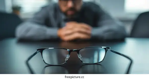 Glasses on the table with a man in the background