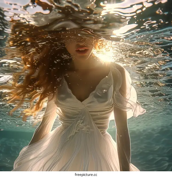 Ethereal Underwater Portrait of a Woman in a White Dress
