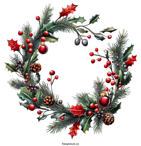 [Transparent Background PNG]Christmas Wreath Illustration with Vivid Colors