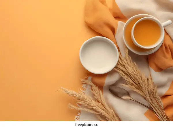 Flat Lay Minimalist Breakfast With Tea and Milk