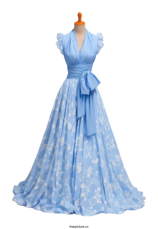[Transparent Background PNG]Light Blue Vintage Floral Dress on Mannequin