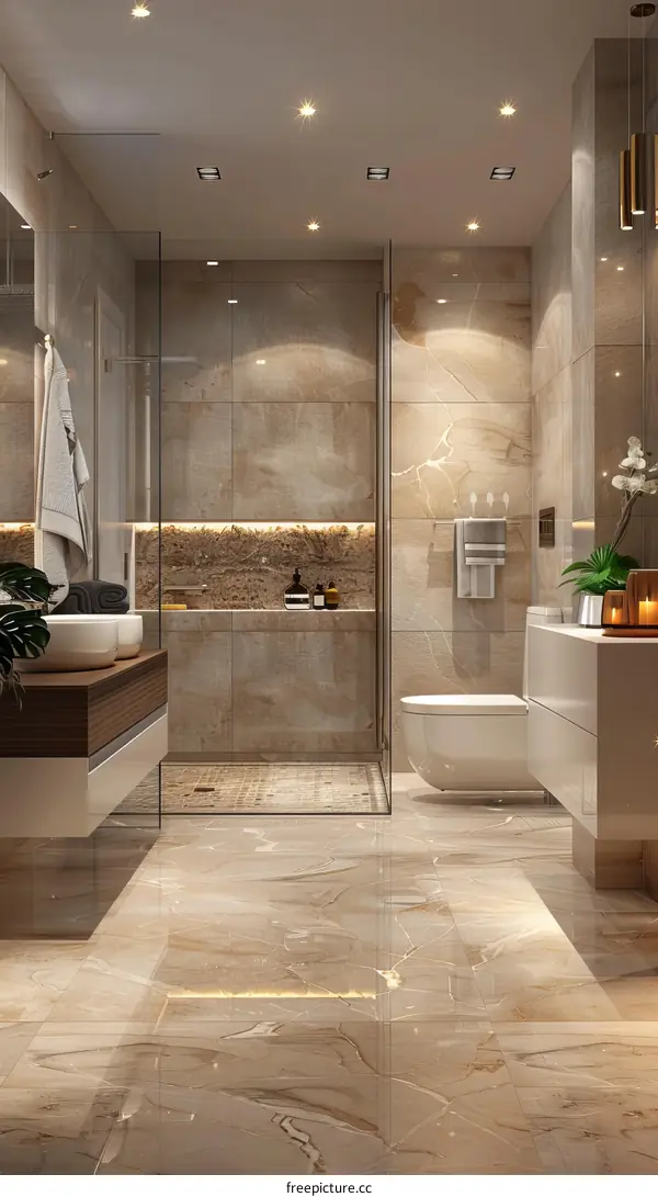 Bathroom Decor with Marble Walls and Accessories