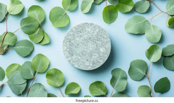 Eucalyptus Leaves and Gray Round Display
