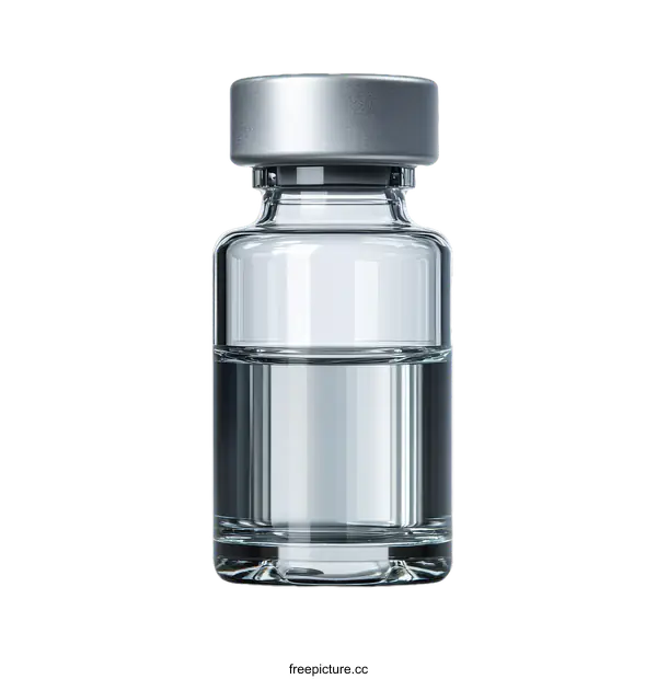 [Transparent Background PNG]Medical Glass Vial with Silver Cap