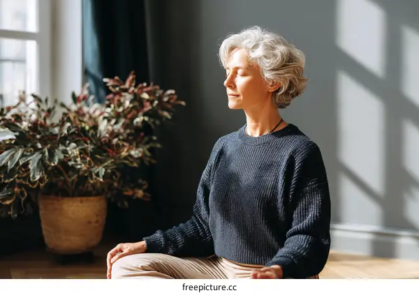 Peaceful Senior Woman in Meditation Posture