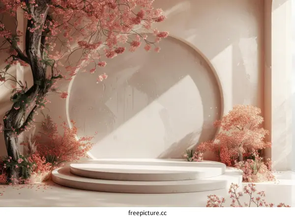 Elegant Springtime Display Podium with Cherry Blossoms