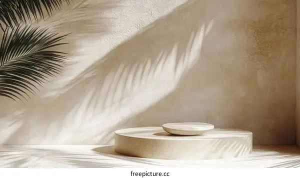 Beige Minimalist Product Showcase with Tropical Leaf Shadows