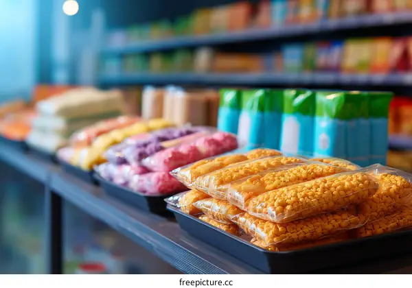 Grocery Store Shelf with Food Packages