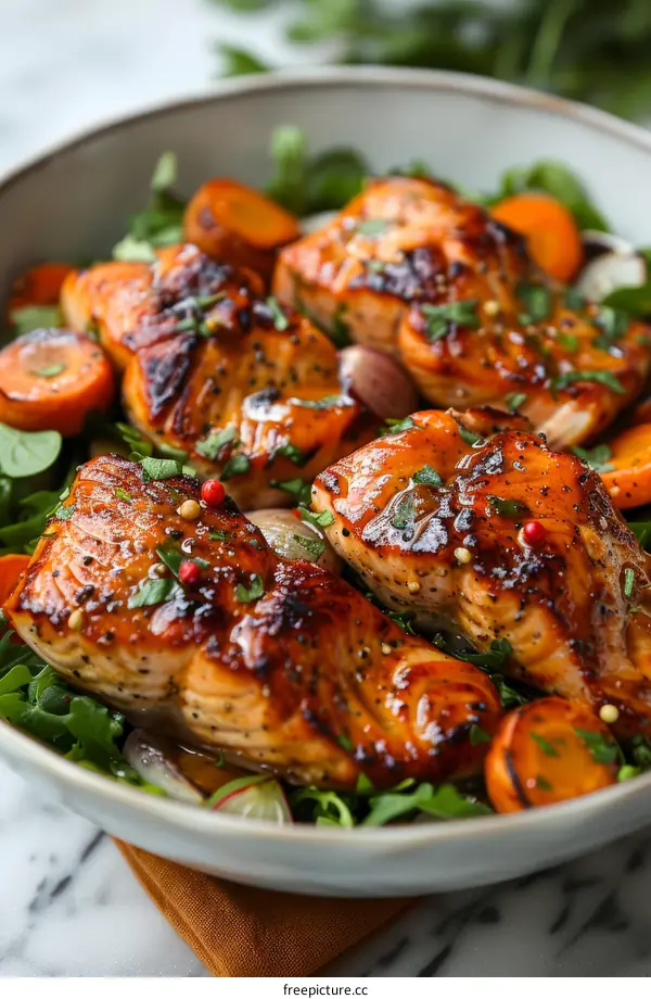 Honey Garlic Glazed Salmon with Carrots and Spinach