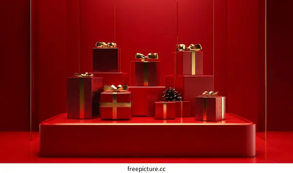 Red Gift Boxes on a Red Display