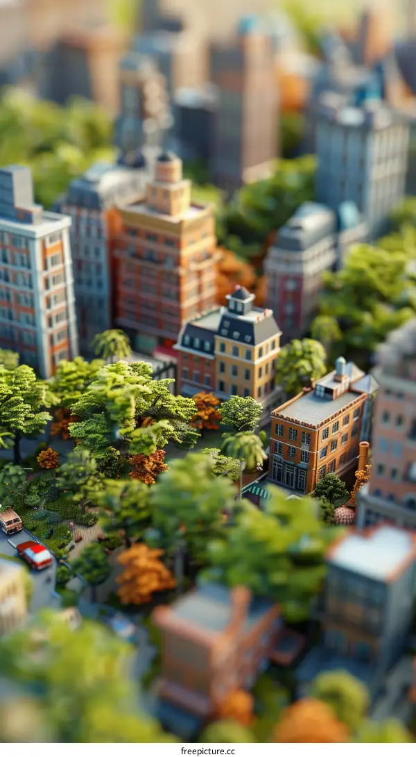 Miniature Cityscape with Parks and Buildings