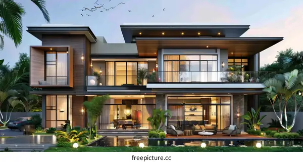 A Modern House with Palm Trees