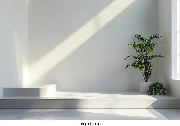 White Minimalist Interior Design Room with Indoor Potted Plant