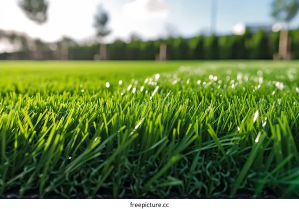 Close-up of green artificial grass texture background