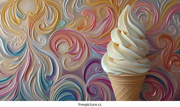 Delectable Vanilla Ice Cream Cone 3D Render in Vibrant Colors