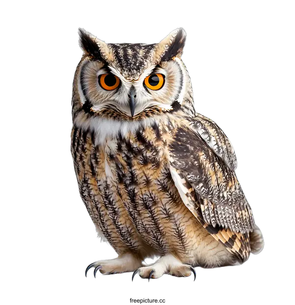 [Transparent Background PNG]Eurasian Eagle Owl With Yellow Eyes Against White Background