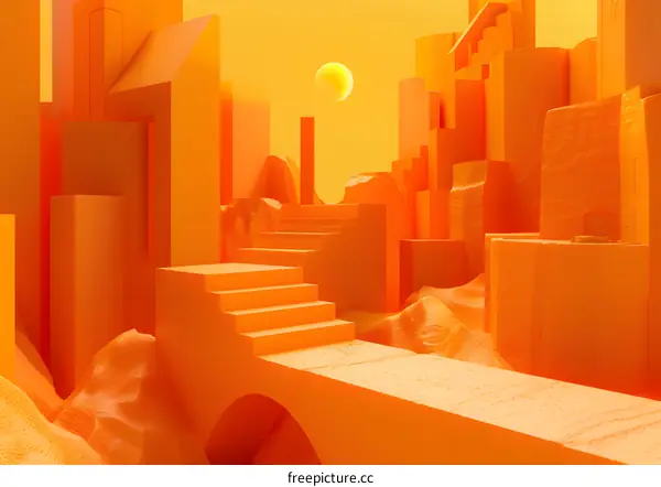 Abstract Orange Geometric Shapes and Cityscape