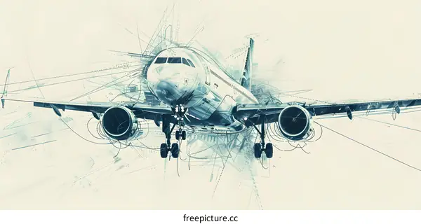 Airplane Sketch Illustration With Blue Color Theme