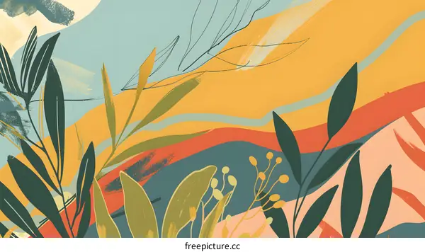 Abstract Hand Drawn Illustration with Leaves and Brush Strokes