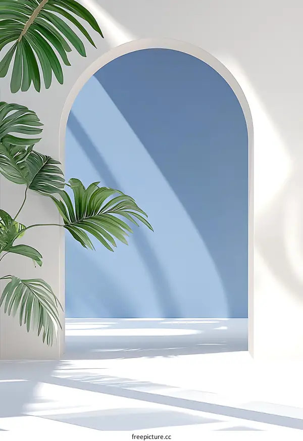 Minimalist Archway With Tropical Leaves